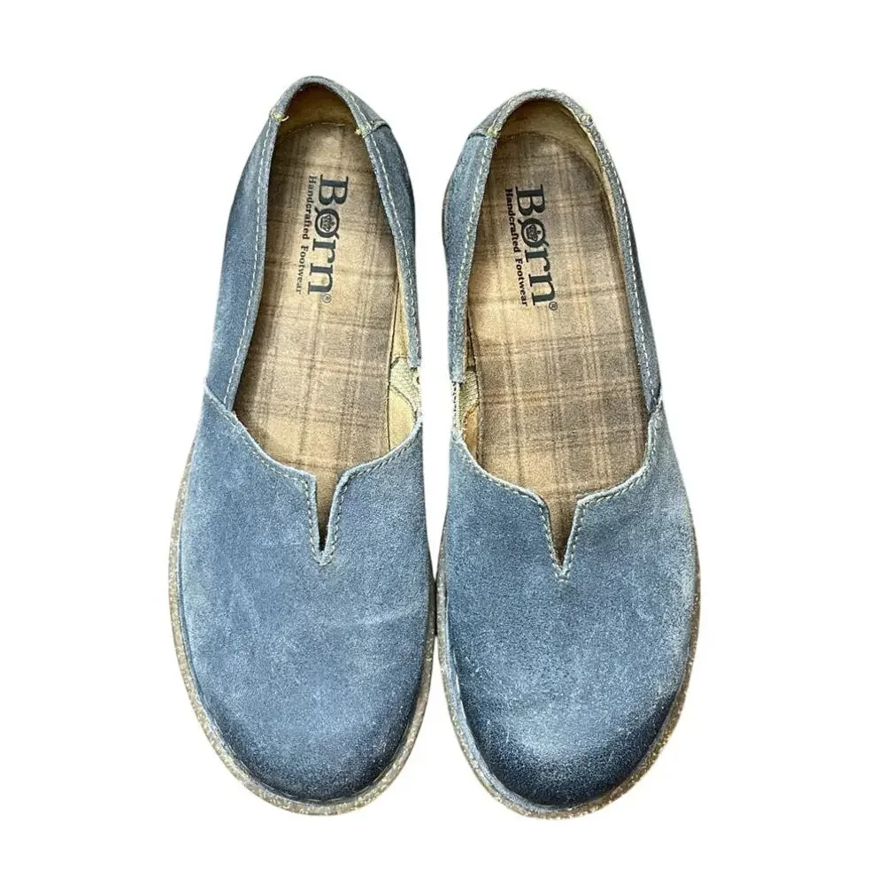 Born Tropi Flats Womens 8.5 M /40 Blue Suede Leather Slip On Comfort Shoes